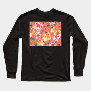 Roses on Coral Long Sleeve T-Shirt